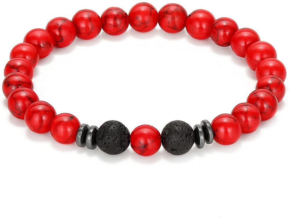 Natural 8MM Gemstone Beads Stretch Bracelet Essential Oil Diffuser Rock Lava Stone Beaded Bracelet for Men Women Jewelry