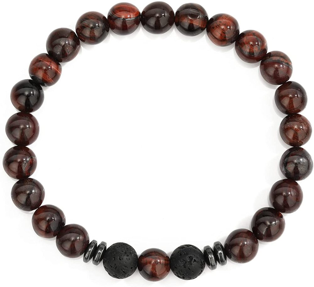 Natural 8MM Gemstone Beads Stretch Bracelet Essential Oil Diffuser Rock Lava Stone Beaded Bracelet for Men Women Jewelry