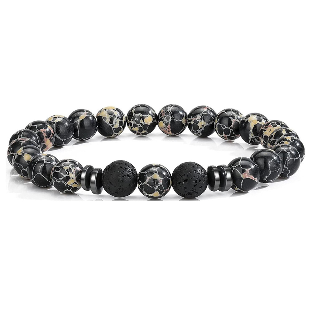Natural 8MM Gemstone Beads Stretch Bracelet Essential Oil Diffuser Rock Lava Stone Beaded Bracelet for Men Women Jewelry