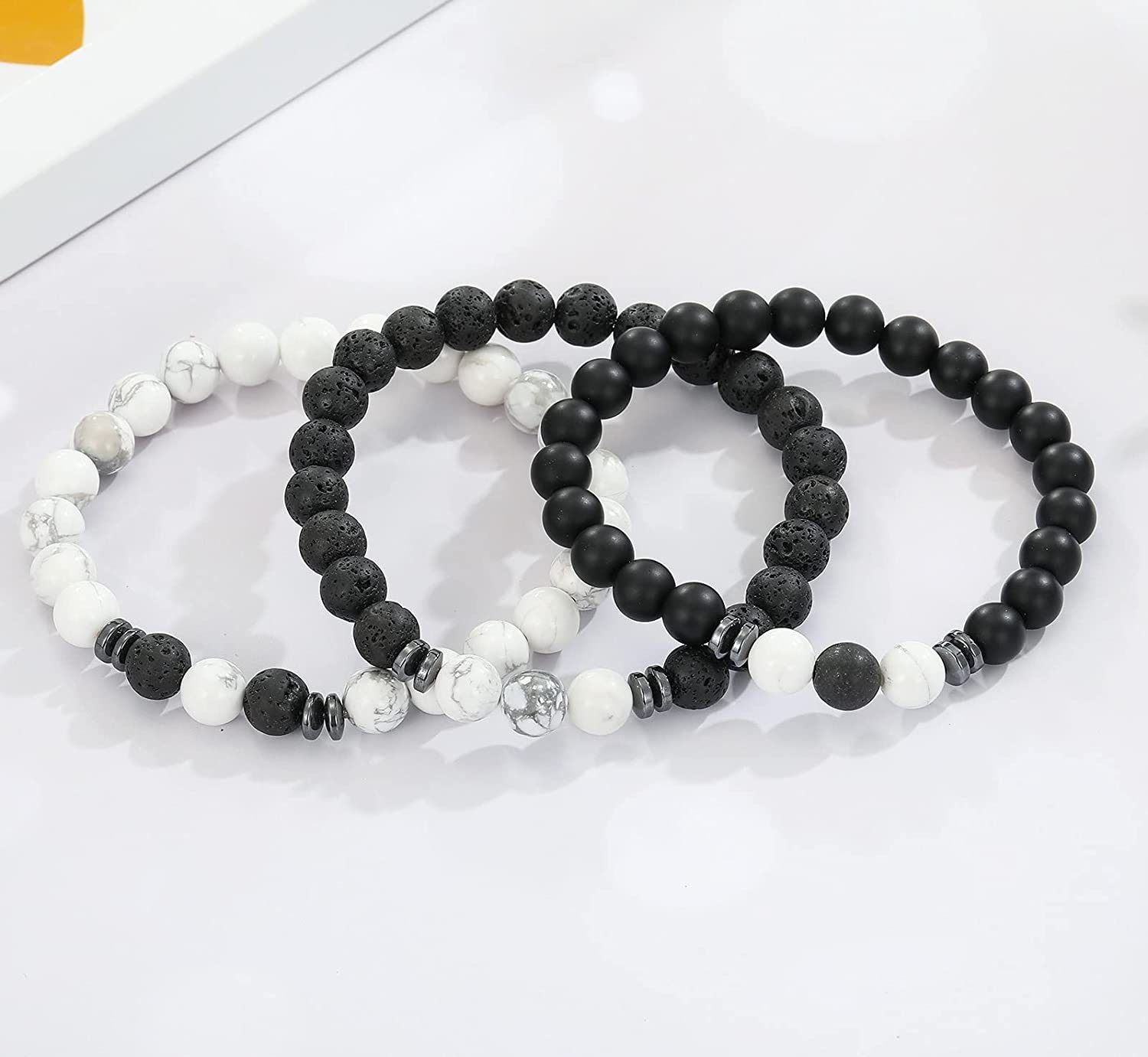 3PCS Set Mens Beaded Bracelets Matte Lava Rock Volcanic Stone Beads for Women Stretch Bracelet