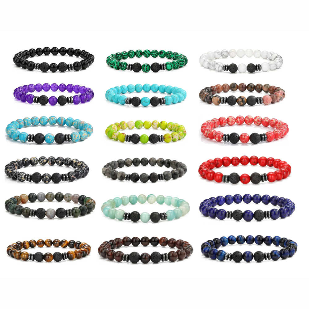 Natural 8MM Gemstone Beads Stretch Bracelet Essential Oil Diffuser Rock Lava Stone Beaded Bracelet for Men Women Jewelry