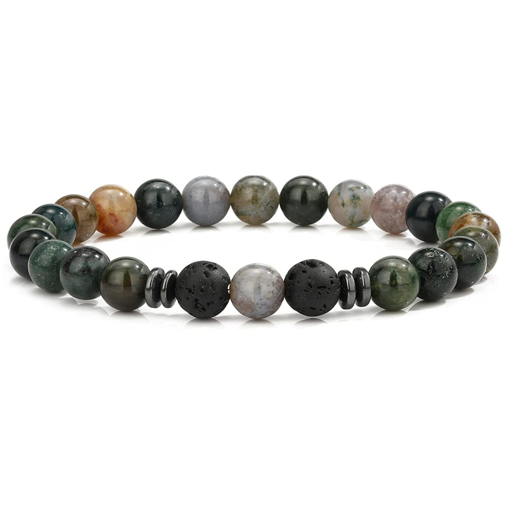 Natural 8MM Gemstone Beads Stretch Bracelet Essential Oil Diffuser Rock Lava Stone Beaded Bracelet for Men Women Jewelry