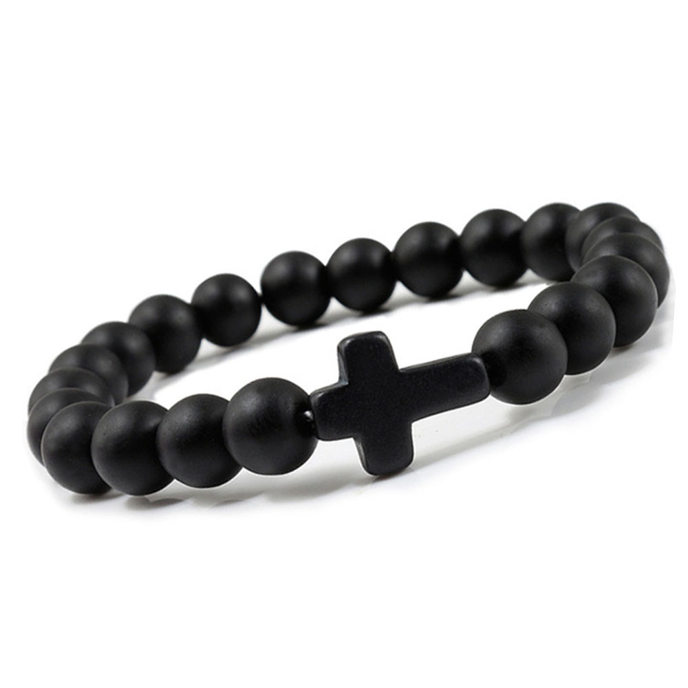 Cross Bracelets for Women Men 8mm Natural Stone Stretch Elastic Chakra Jewelry