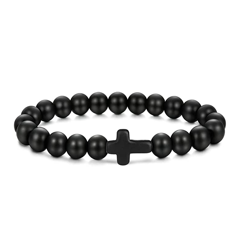 Cross Bracelets for Women Men 8mm Natural Stone Stretch Elastic Chakra Jewelry