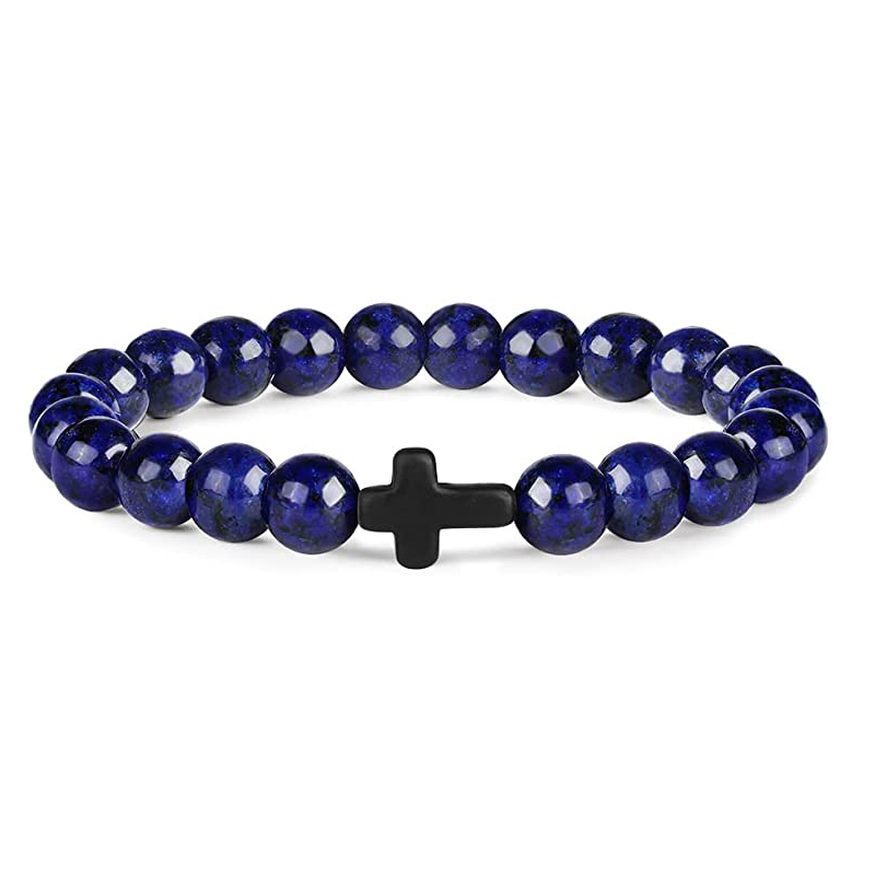 Cross Bracelets for Women Men 8mm Natural Stone Stretch Elastic Chakra Jewelry