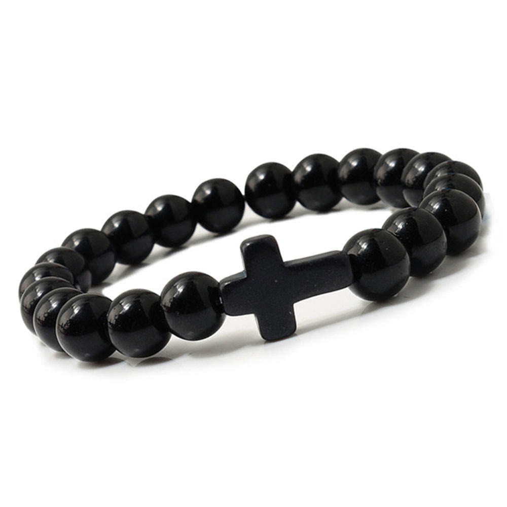 Cross Bracelets for Women Men 8mm Natural Stone Stretch Elastic Chakra Jewelry