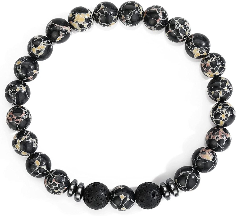 Natural 8MM Gemstone Beads Stretch Bracelet Essential Oil Diffuser Rock Lava Stone Beaded Bracelet for Men Women Jewelry