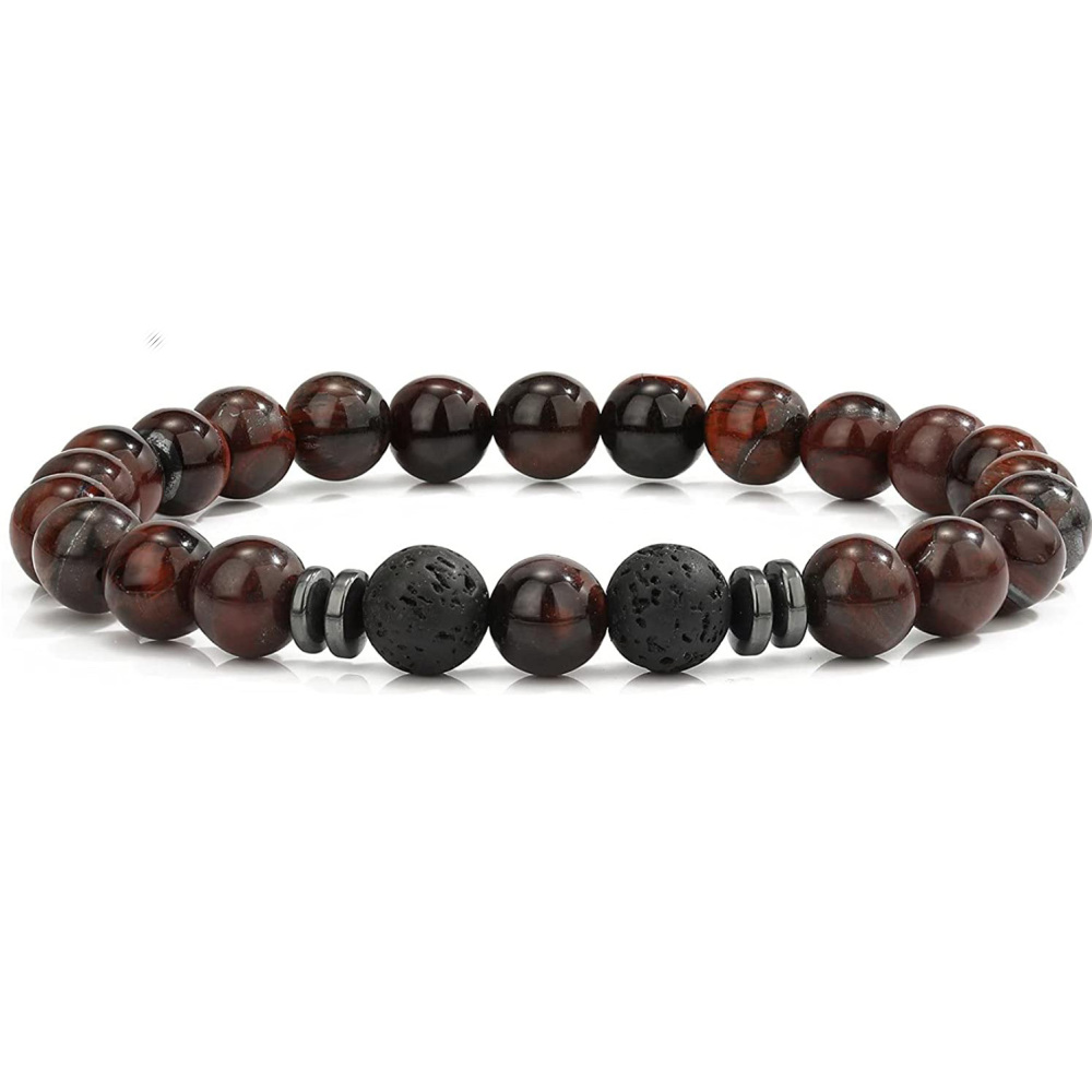 Natural 8MM Gemstone Beads Stretch Bracelet Essential Oil Diffuser Rock Lava Stone Beaded Bracelet for Men Women Jewelry