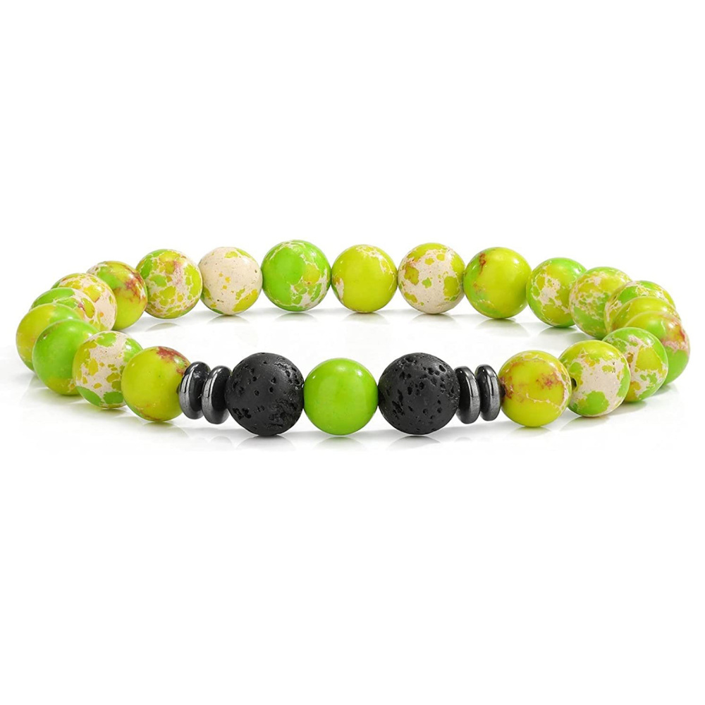 Natural 8MM Gemstone Beads Stretch Bracelet Essential Oil Diffuser Rock Lava Stone Beaded Bracelet for Men Women Jewelry