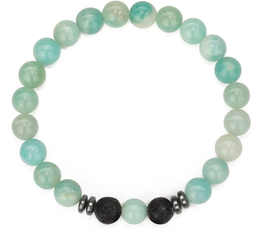 Natural 8MM Gemstone Beads Stretch Bracelet Essential Oil Diffuser Rock Lava Stone Beaded Bracelet for Men Women Jewelry