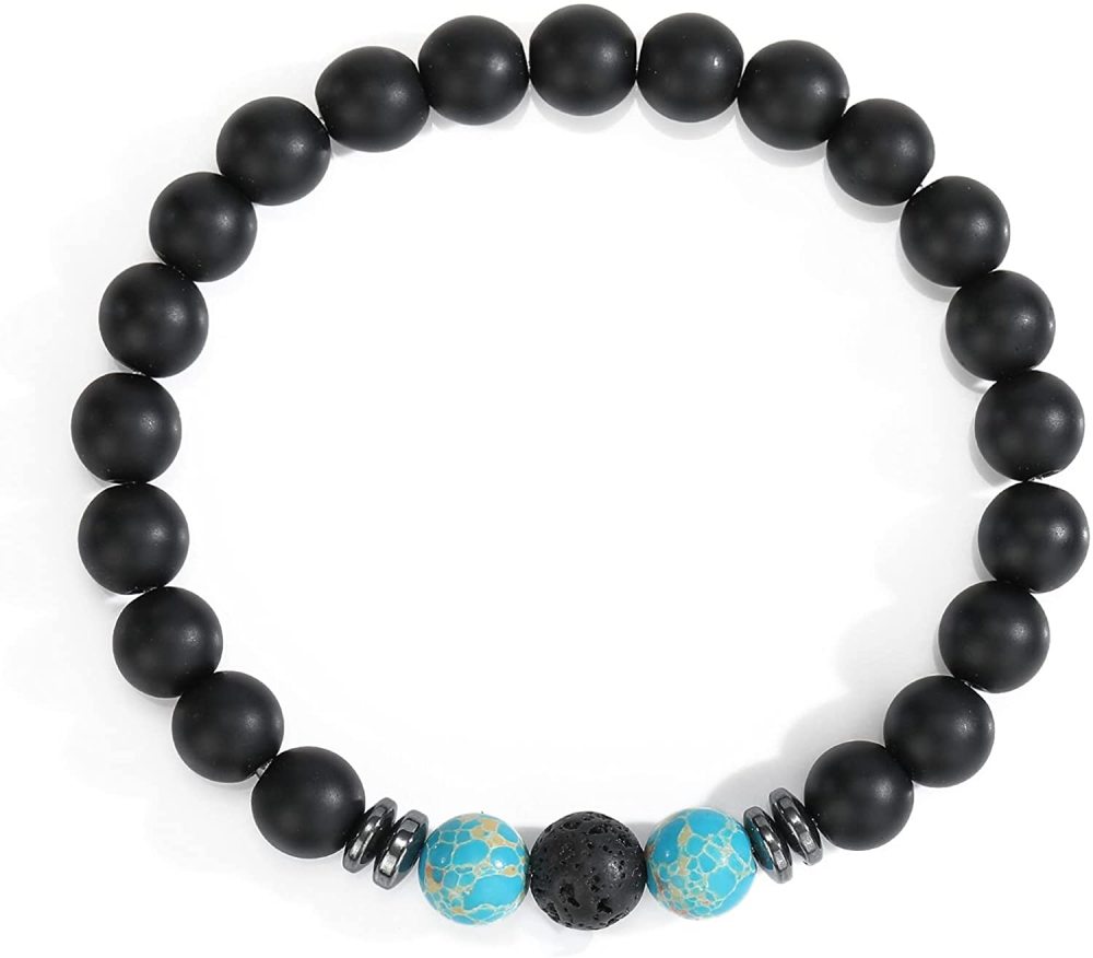 8mm Matte Onyx Bracelet - Essential Oil Diffuser Stone Agate Bead Bracelets for Women, Stress Relief Aromatherapy