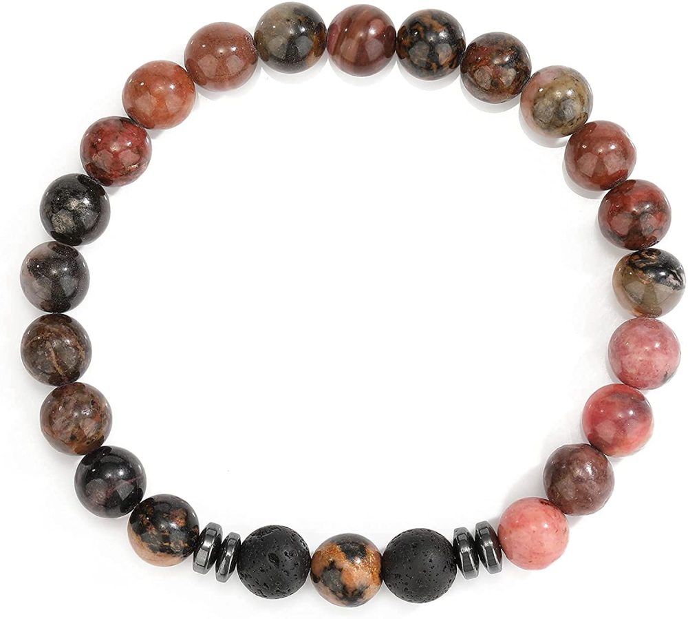 Natural 8MM Gemstone Beads Stretch Bracelet Essential Oil Diffuser Rock Lava Stone Beaded Bracelet for Men Women Jewelry