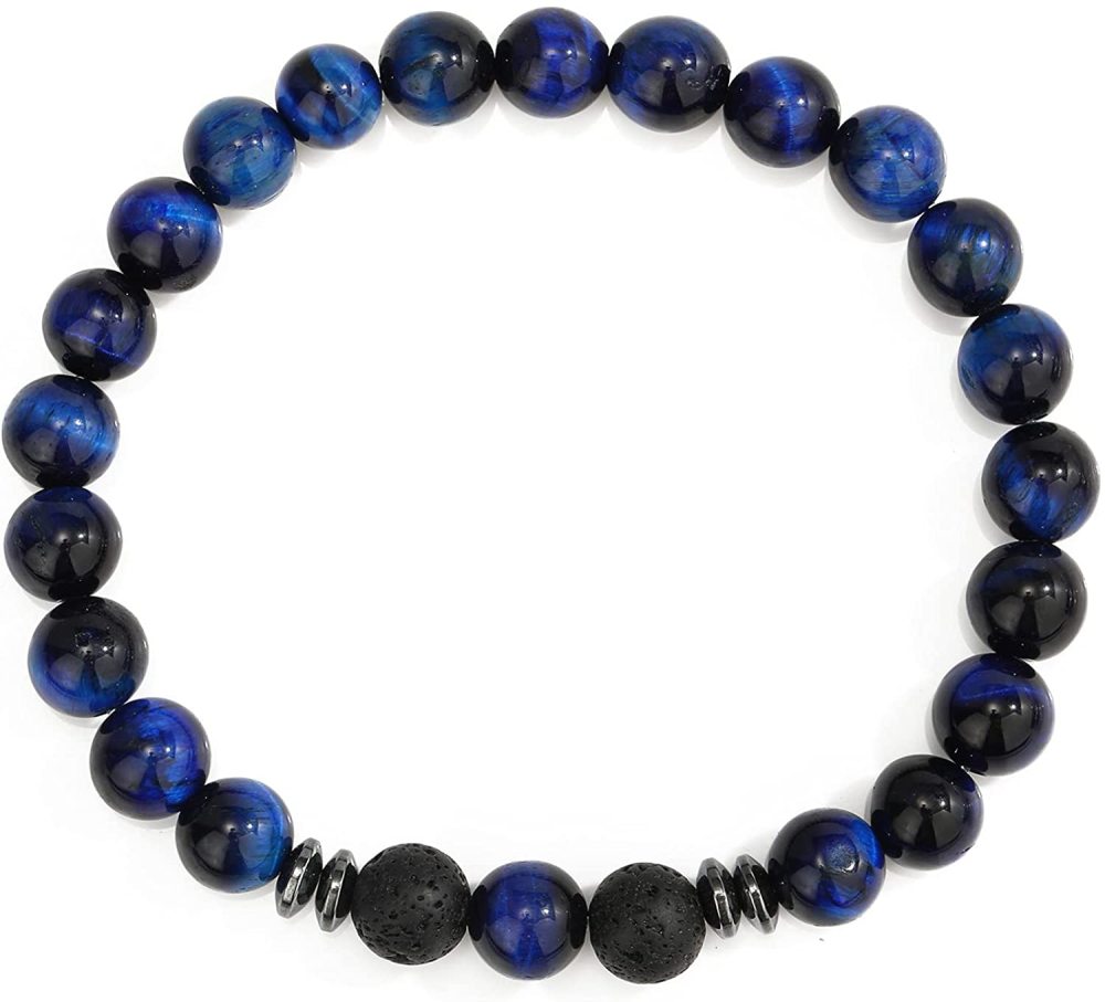 Natural 8MM Gemstone Beads Stretch Bracelet Essential Oil Diffuser Rock Lava Stone Beaded Bracelet for Men Women Jewelry