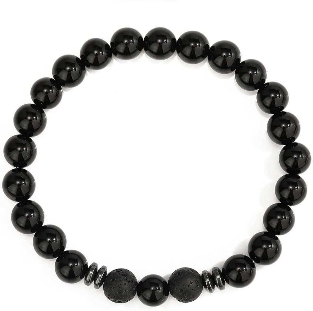 Natural 8MM Gemstone Beads Stretch Bracelet Essential Oil Diffuser Rock Lava Stone Beaded Bracelet for Men Women Jewelry