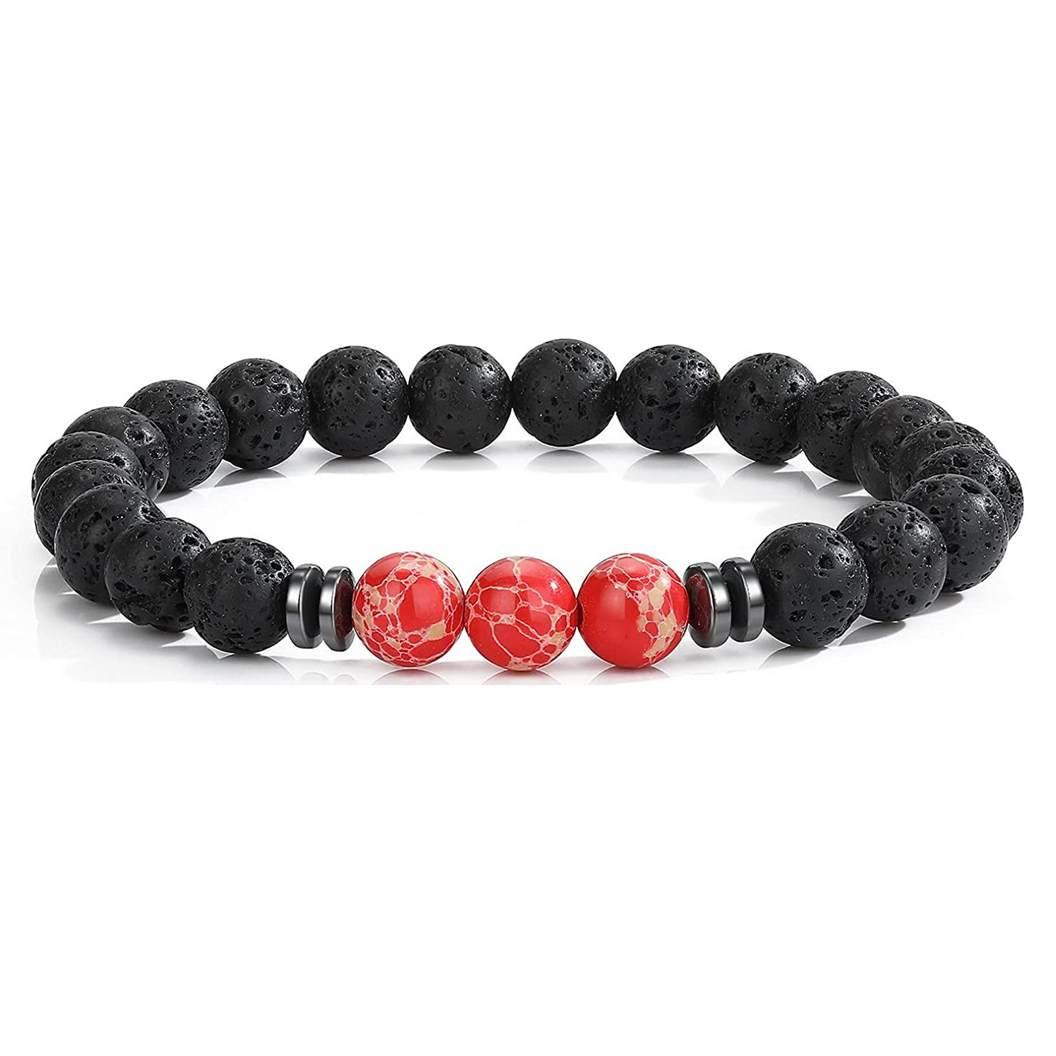 8mm Lava Rock Bracelet - Essential Oil Diffuser Stone Bead Bracelets for Women, Stress Relief Aromatherapy