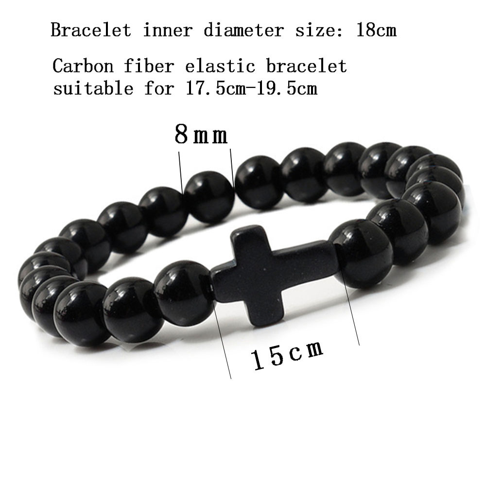Cross Bracelets for Women Men 8mm Natural Stone Stretch Elastic Chakra Jewelry