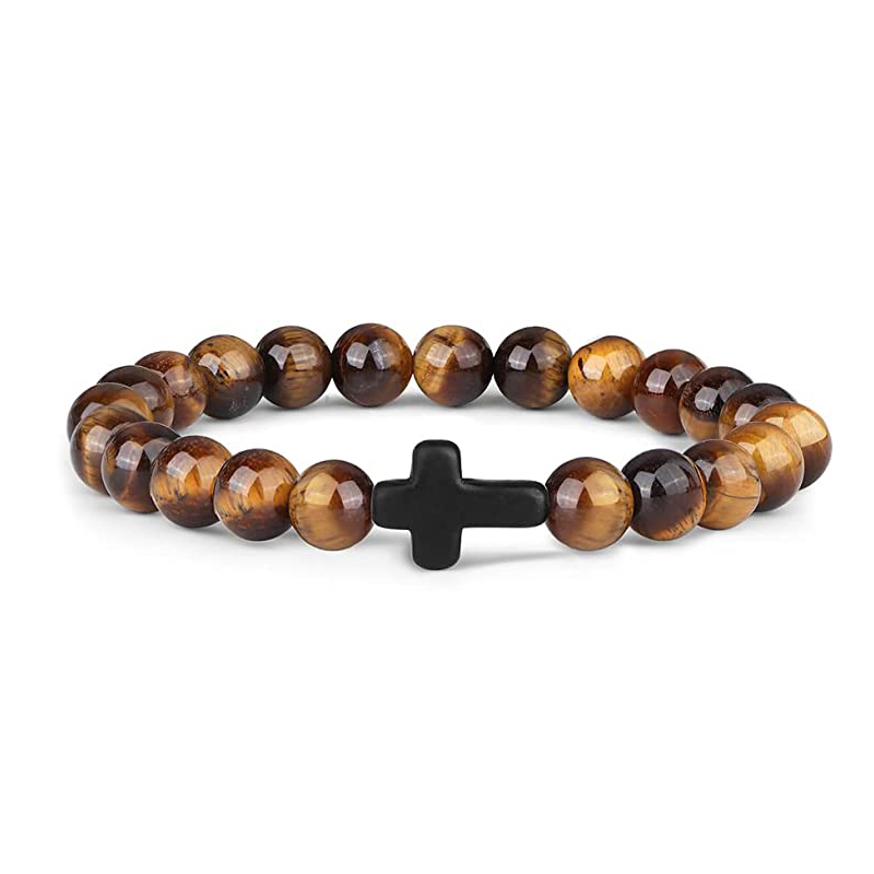 Cross Bracelets for Women Men 8mm Natural Stone Stretch Elastic Chakra Jewelry