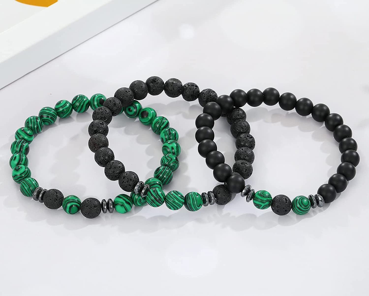 3PCS Set Mens Beaded Bracelets Matte Lava Rock Volcanic Stone Beads for Women Stretch Bracelet