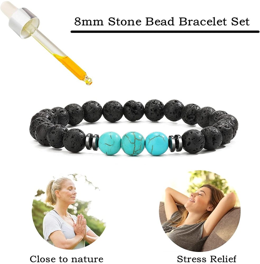 8mm Lava Rock Bracelet - Essential Oil Diffuser Stone Bead Bracelets for Women, Stress Relief Aromatherapy