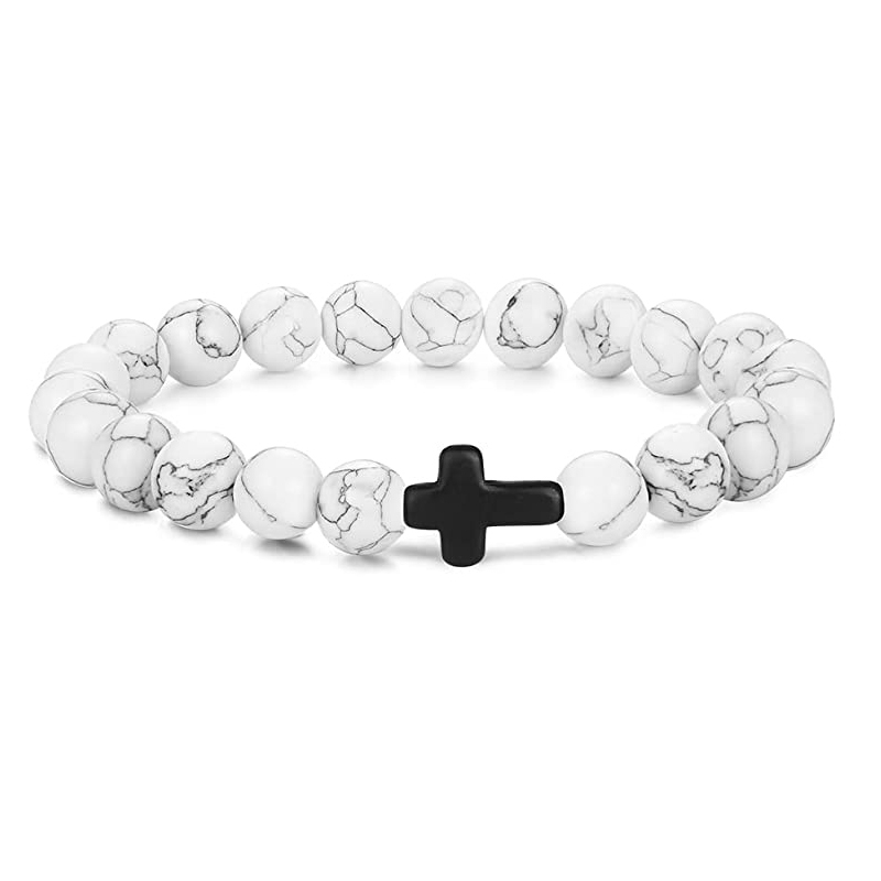 Cross Bracelets for Women Men 8mm Natural Stone Stretch Elastic Chakra Jewelry