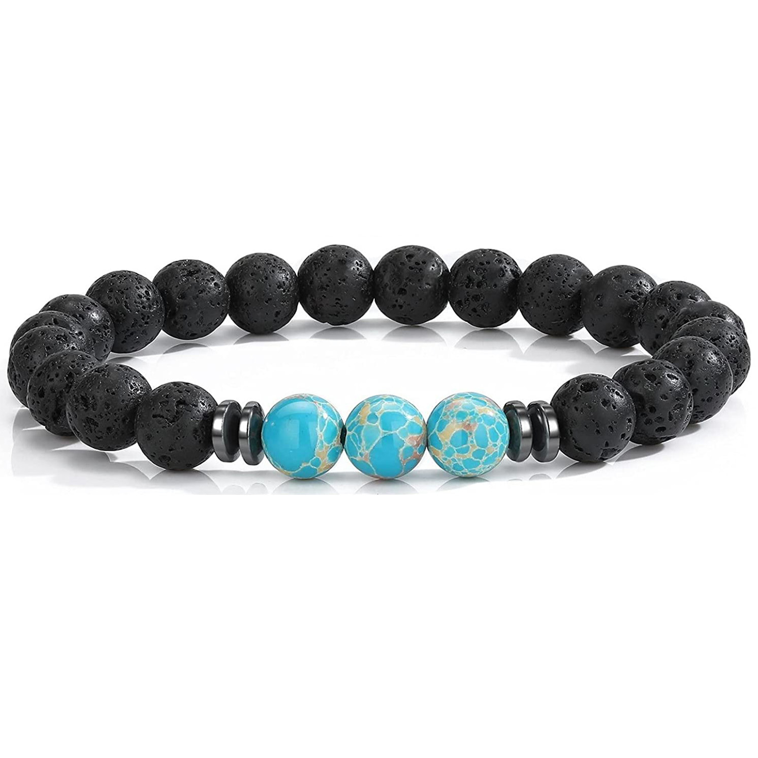 8mm Lava Rock Bracelet - Essential Oil Diffuser Stone Bead Bracelets for Women, Stress Relief Aromatherapy