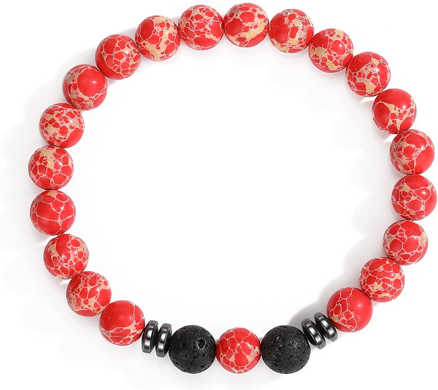 Natural 8MM Gemstone Beads Stretch Bracelet Essential Oil Diffuser Rock Lava Stone Beaded Bracelet for Men Women Jewelry
