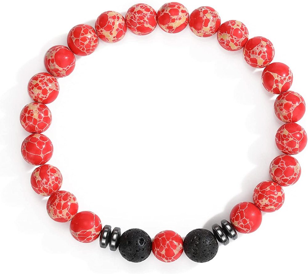 Natural 8MM Gemstone Beads Stretch Bracelet Essential Oil Diffuser Rock Lava Stone Beaded Bracelet for Men Women Jewelry