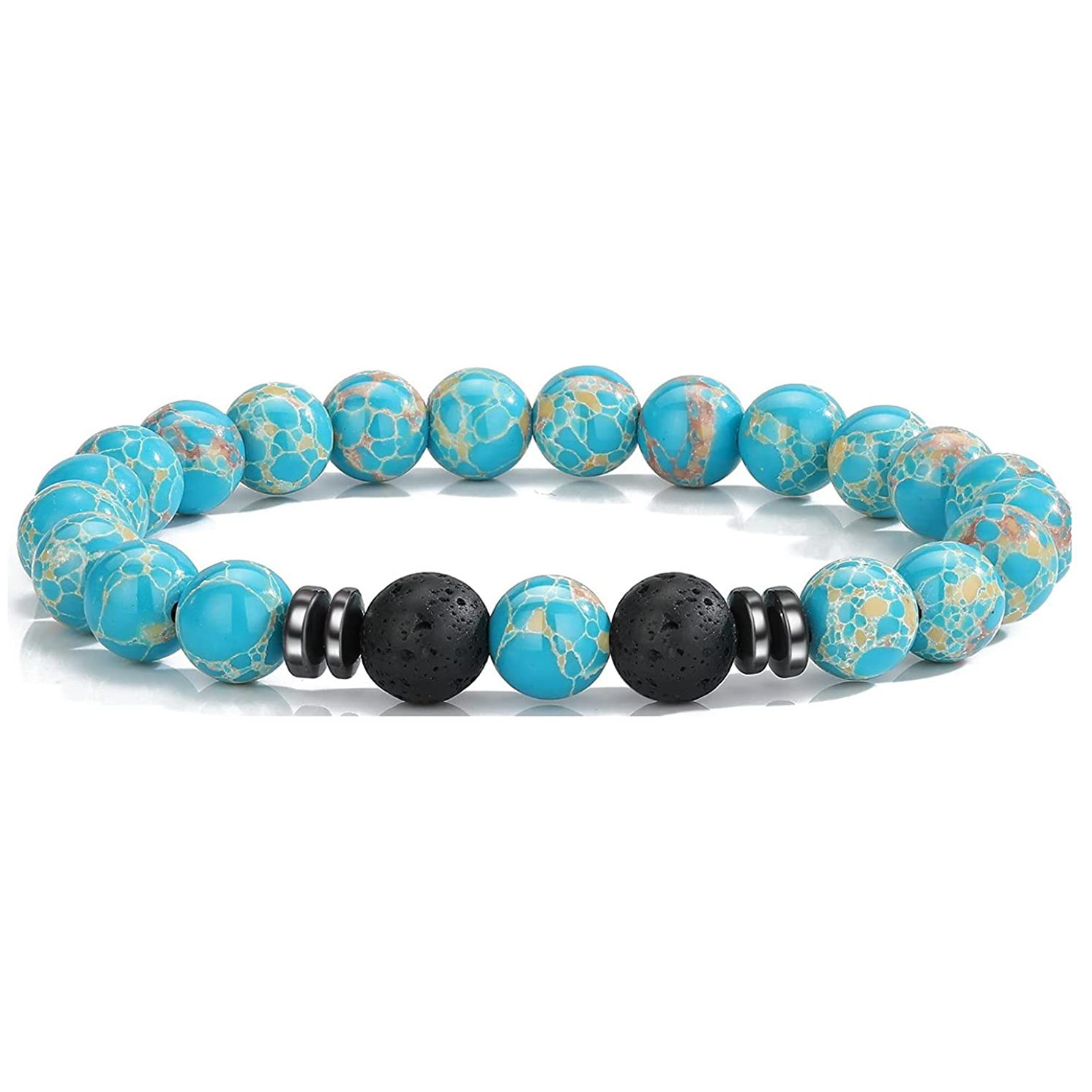 Natural 8MM Gemstone Beads Stretch Bracelet Essential Oil Diffuser Rock Lava Stone Beaded Bracelet for Men Women Jewelry