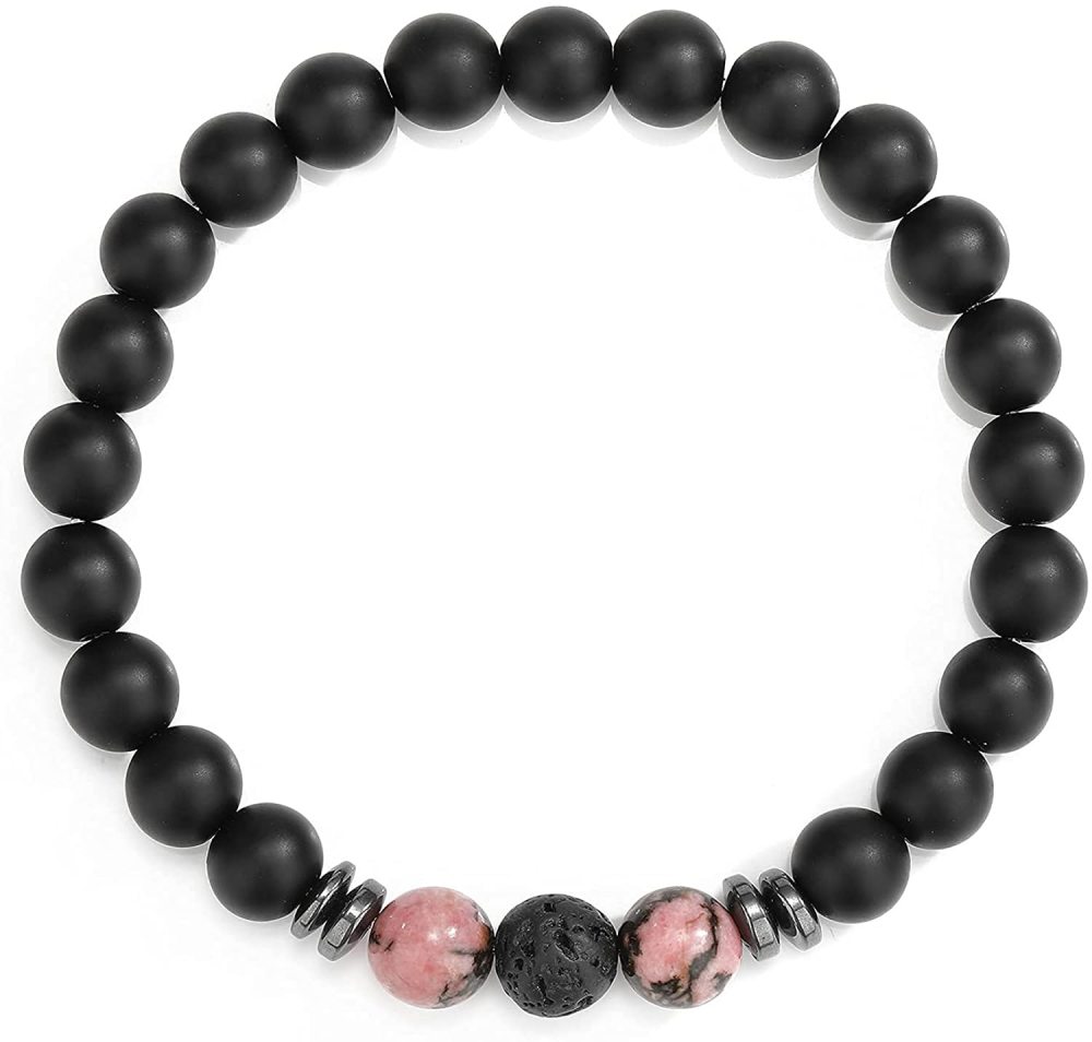 8mm Matte Onyx Bracelet - Essential Oil Diffuser Stone Agate Bead Bracelets for Women, Stress Relief Aromatherapy