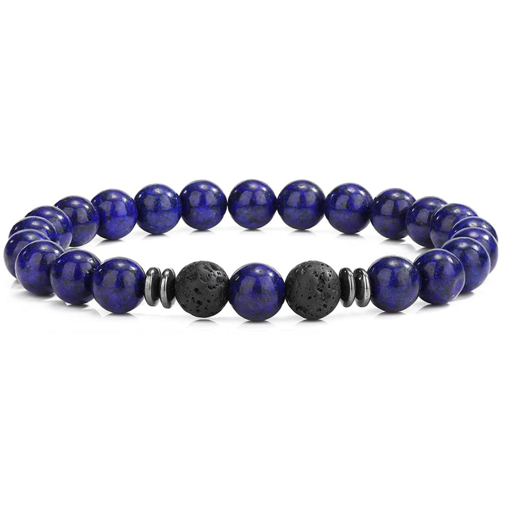 Natural 8MM Gemstone Beads Stretch Bracelet Essential Oil Diffuser Rock Lava Stone Beaded Bracelet for Men Women Jewelry