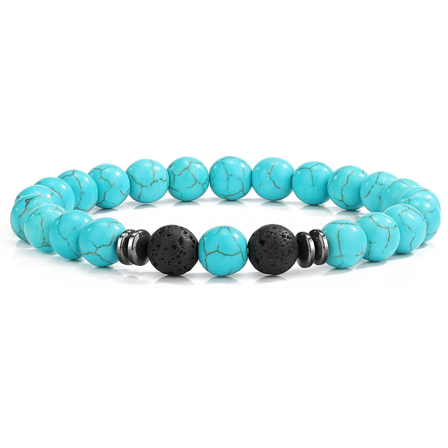 Natural 8MM Gemstone Beads Stretch Bracelet Essential Oil Diffuser Rock Lava Stone Beaded Bracelet for Men Women Jewelry