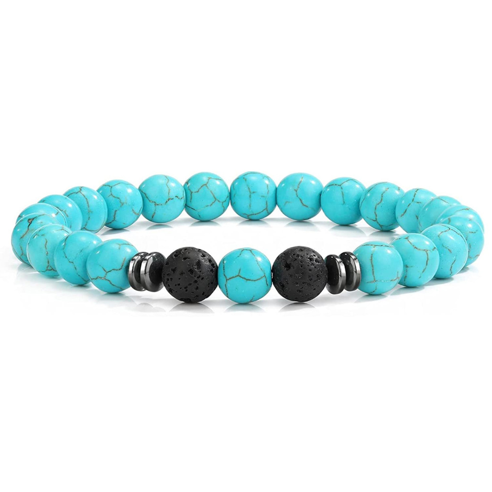 Natural 8MM Gemstone Beads Stretch Bracelet Essential Oil Diffuser Rock Lava Stone Beaded Bracelet for Men Women Jewelry