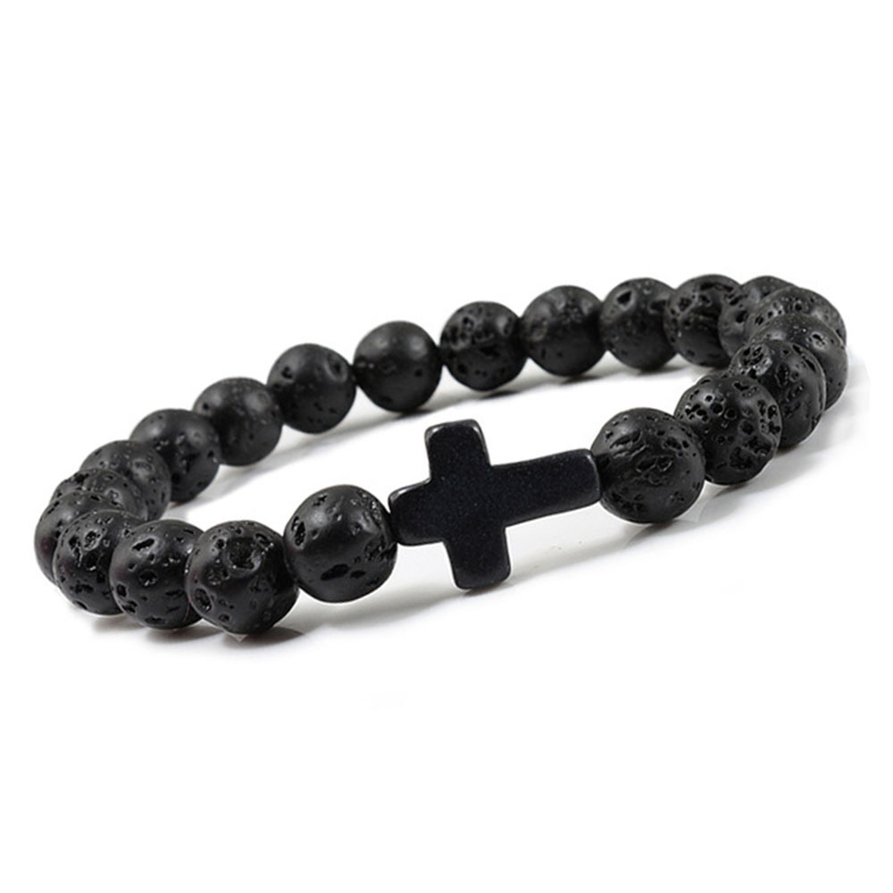 Cross Bracelets for Women Men 8mm Natural Stone Stretch Elastic Chakra Jewelry