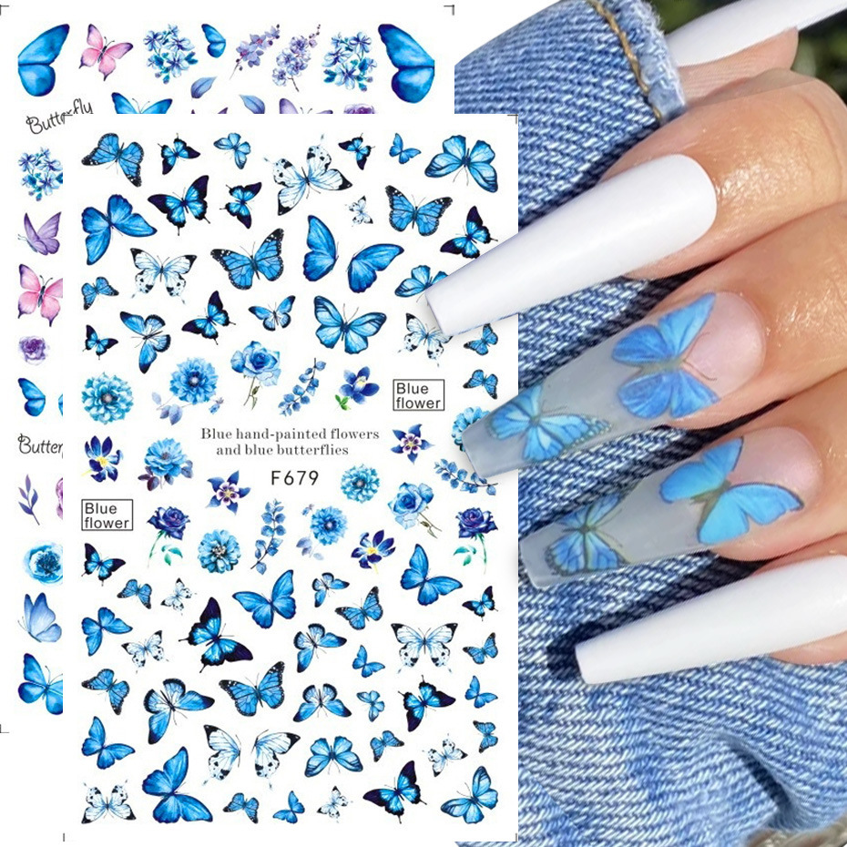 8 Sheets Butterfly Nail Stickers Spring Summer Floral Flower Nail Decals Nail Accessories for Nail Art Decorations Supplies