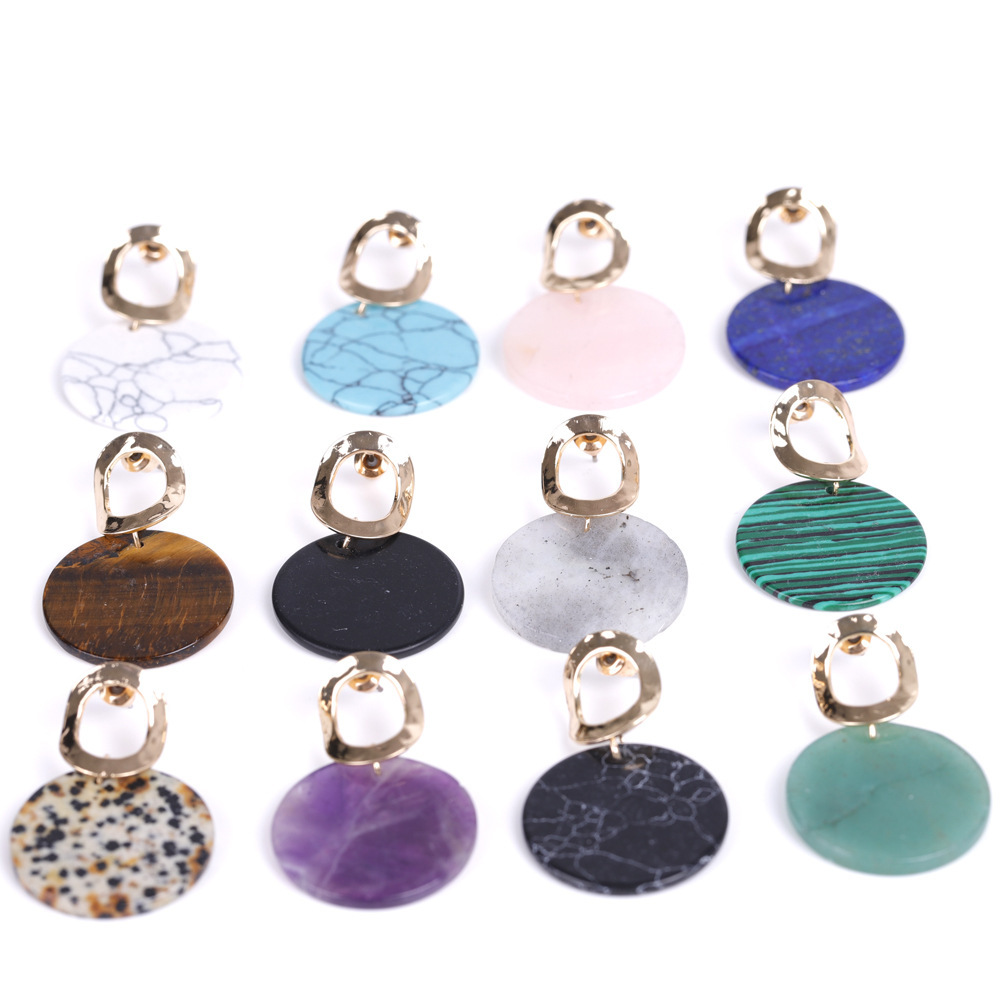 Natural Gemstone Disc Dangle Earrings For Women Gold Plated Geometric Bohemian Drop Earrings Dangling Costume Earring For Girl Fashion Jewelry