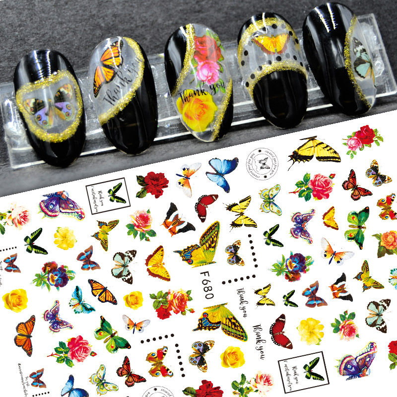 8 Sheets Butterfly Nail Stickers Spring Summer Floral Flower Nail Decals Nail Accessories for Nail Art Decorations Supplies