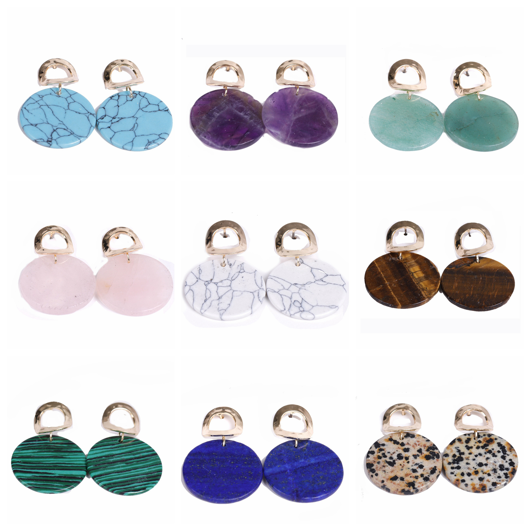 Natural Gemstone Disc Dangle Earrings For Women Gold Plated Geometric Bohemian Drop Earrings Dangling Costume Earring For Girl Fashion Jewelry