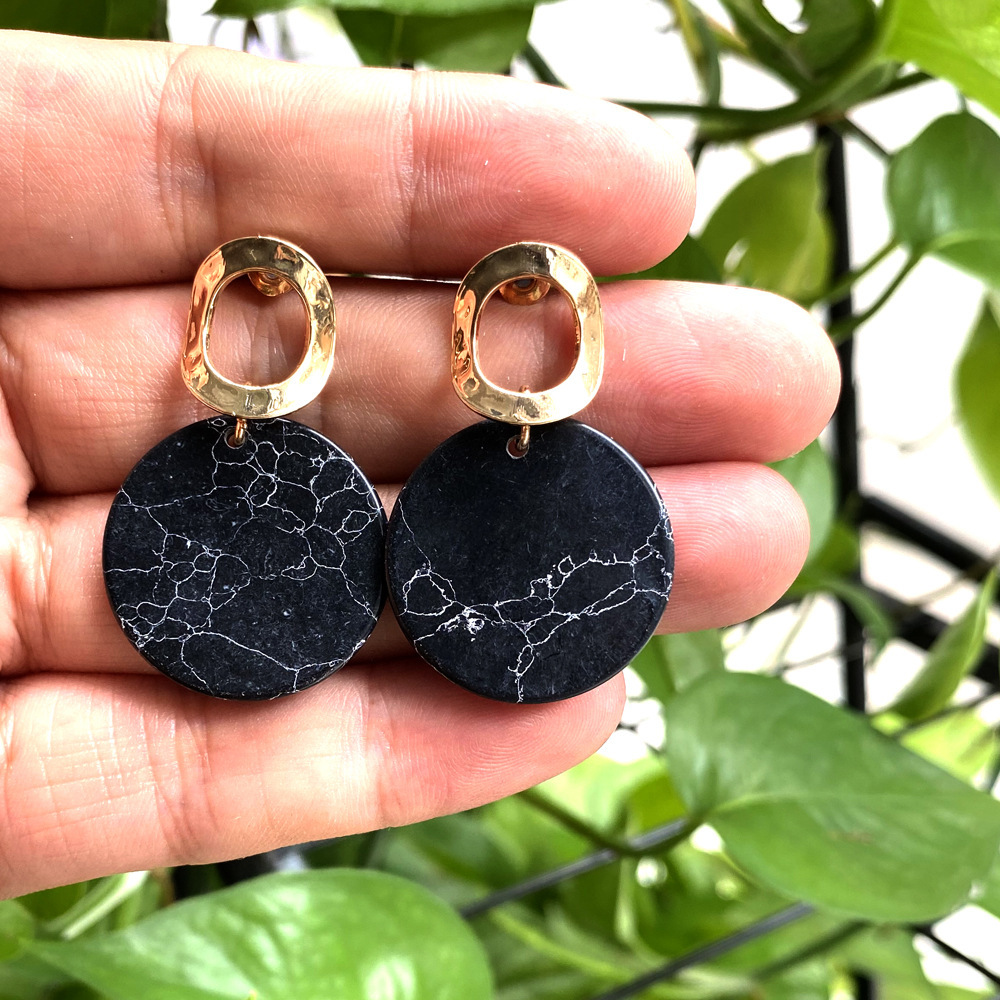 Natural Gemstone Disc Dangle Earrings For Women Gold Plated Geometric Bohemian Drop Earrings Dangling Costume Earring For Girl Fashion Jewelry