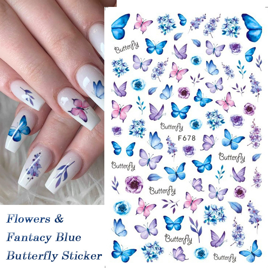 8 Sheets Butterfly Nail Stickers Spring Summer Floral Flower Nail Decals Nail Accessories for Nail Art Decorations Supplies
