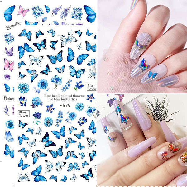 8 Sheets Butterfly Nail Stickers Spring Summer Floral Flower Nail Decals Nail Accessories for Nail Art Decorations Supplies