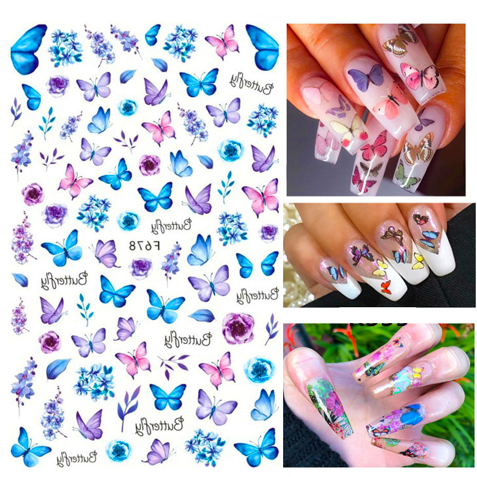 8 Sheets Butterfly Nail Stickers Spring Summer Floral Flower Nail Decals Nail Accessories for Nail Art Decorations Supplies