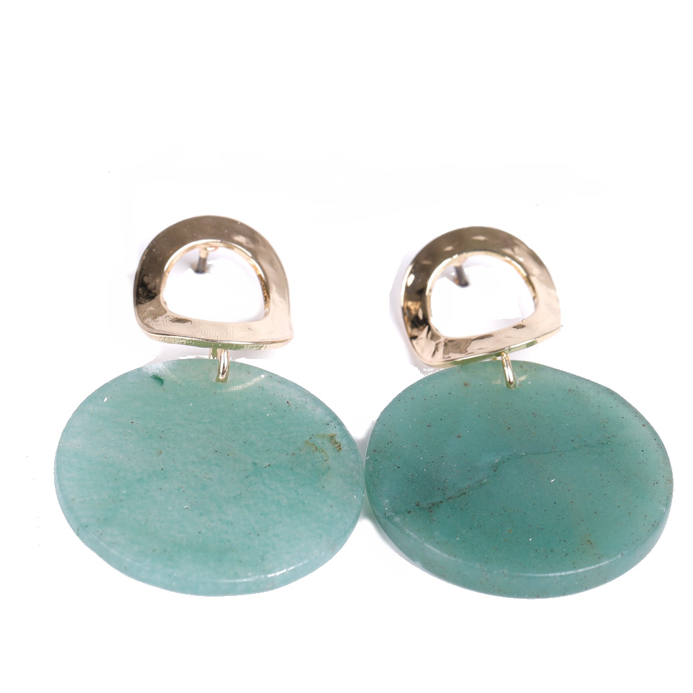 Natural Gemstone Disc Dangle Earrings For Women Gold Plated Geometric Bohemian Drop Earrings Dangling Costume Earring For Girl Fashion Jewelry