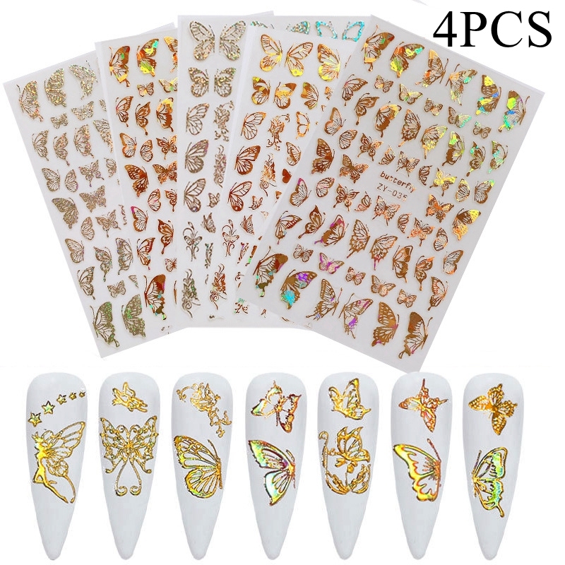 8 Sheets Butterfly Nail Stickers Spring Summer Floral Flower Nail Decals Nail Accessories for Nail Art Decorations Supplies