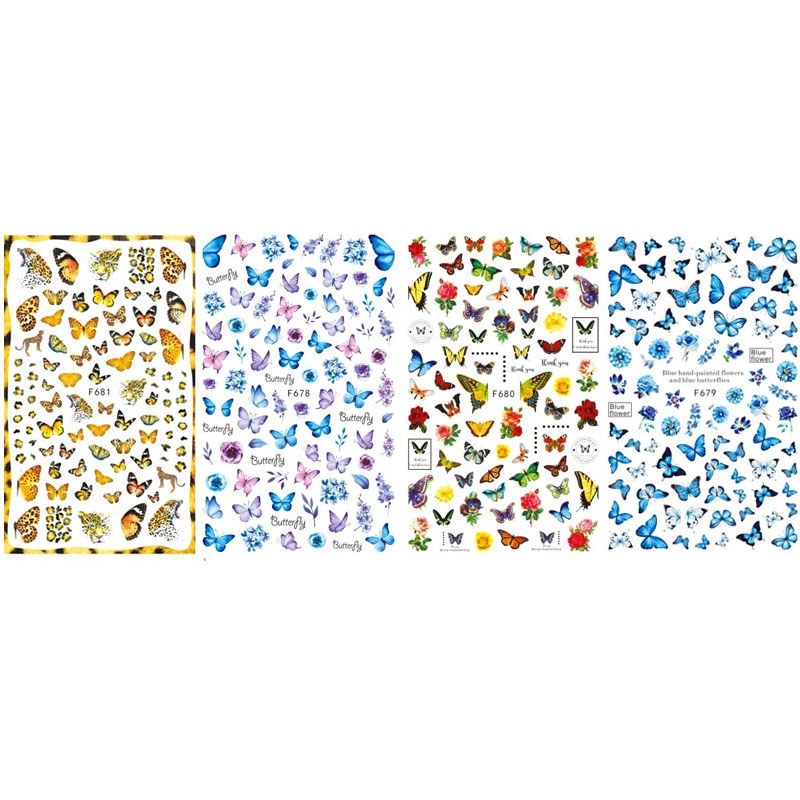 8 Sheets Butterfly Nail Stickers Spring Summer Floral Flower Nail Decals Nail Accessories for Nail Art Decorations Supplies