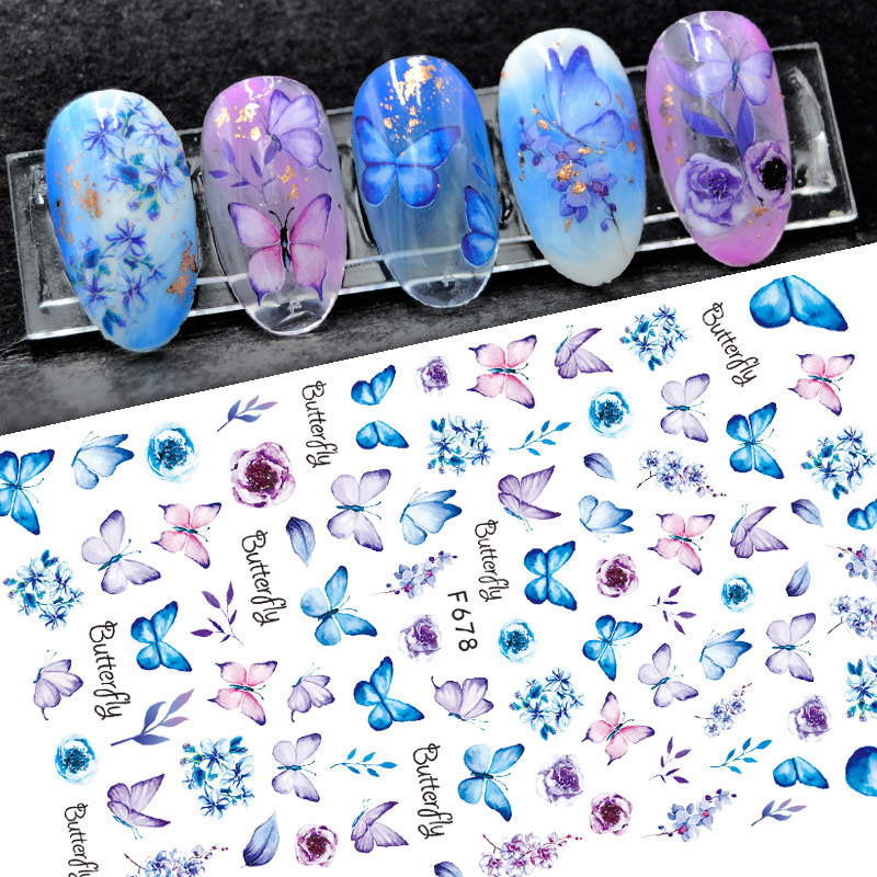 8 Sheets Butterfly Nail Stickers Spring Summer Floral Flower Nail Decals Nail Accessories for Nail Art Decorations Supplies