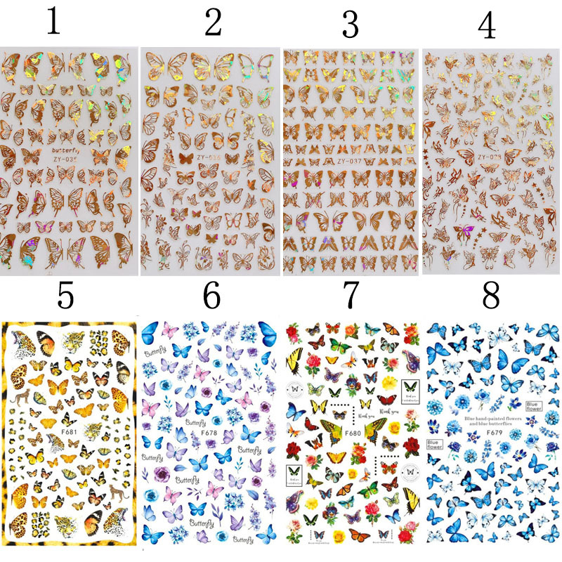 8 Sheets Butterfly Nail Stickers Spring Summer Floral Flower Nail Decals Nail Accessories for Nail Art Decorations Supplies