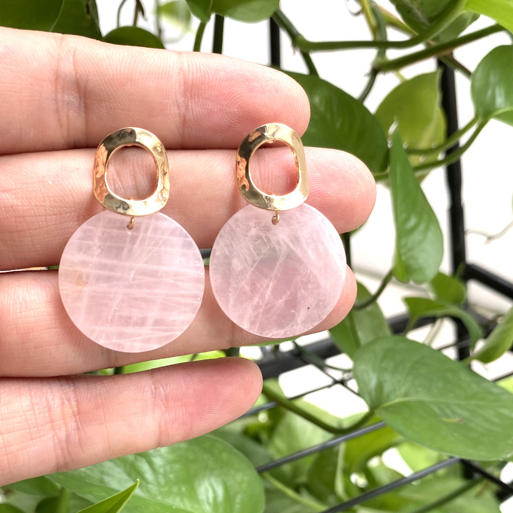 Natural Gemstone Disc Dangle Earrings For Women Gold Plated Geometric Bohemian Drop Earrings Dangling Costume Earring For Girl Fashion Jewelry