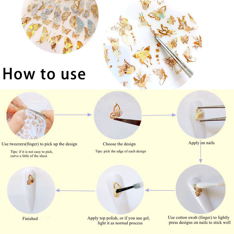 8 Sheets Butterfly Nail Stickers Spring Summer Floral Flower Nail Decals Nail Accessories for Nail Art Decorations Supplies