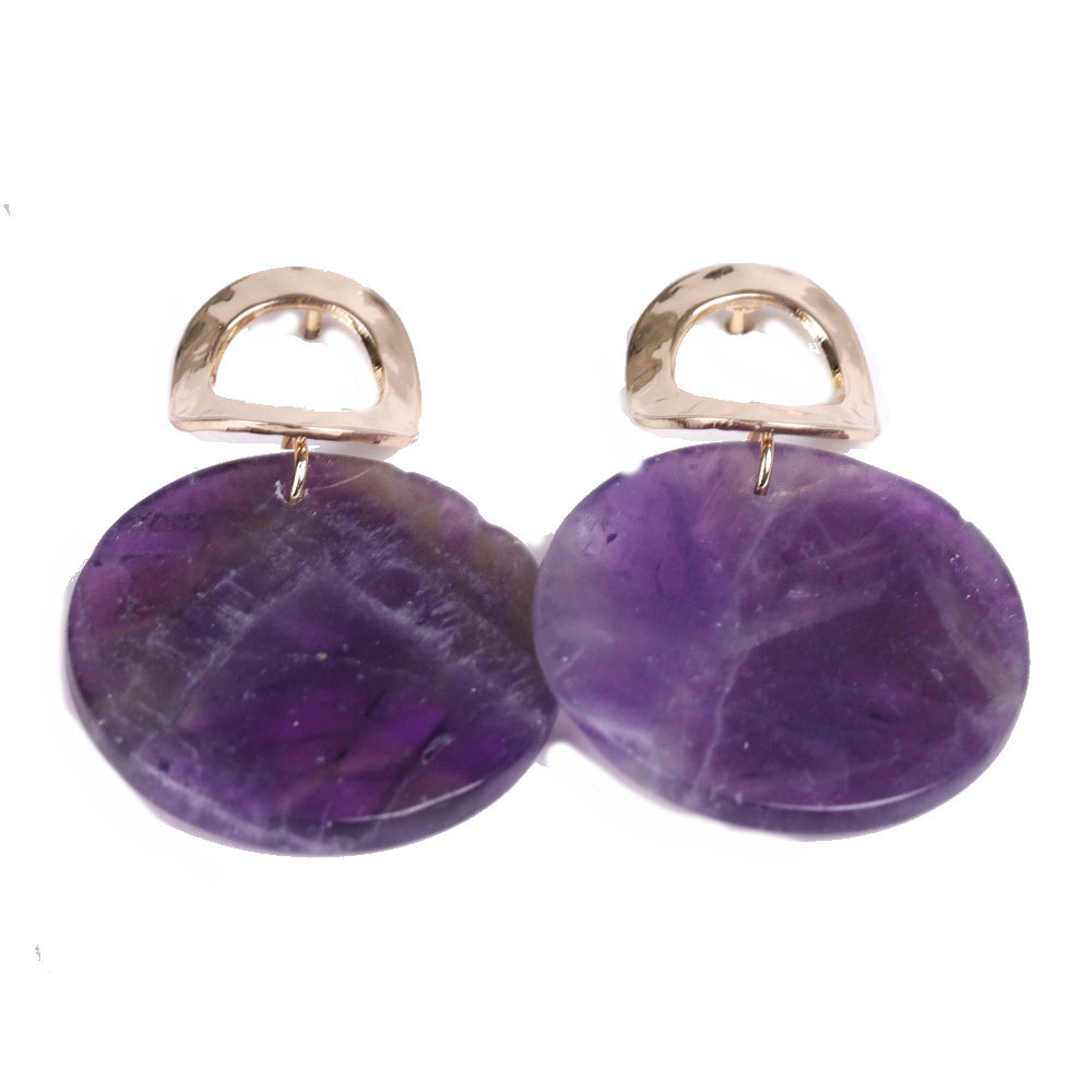 Natural Gemstone Disc Dangle Earrings For Women Gold Plated Geometric Bohemian Drop Earrings Dangling Costume Earring For Girl Fashion Jewelry