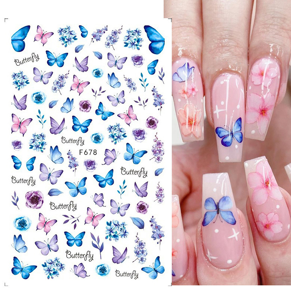 8 Sheets Butterfly Nail Stickers Spring Summer Floral Flower Nail Decals Nail Accessories for Nail Art Decorations Supplies